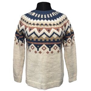 CCK Style Fair Isle‎ Pullover Sweater Women's Sz XL/42 Oatmeal Blue Long Sleeve